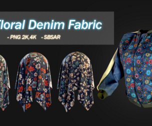 15 Floral Denim Fabric(PNG 4K,2K , SBSAR)