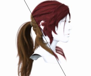 Realistic Woman Ponytail Long Hair Style