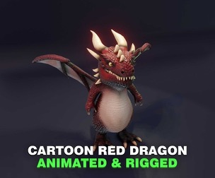 Cartoon Red Dragon Animated 3D Model