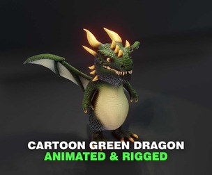 Cartoon Green Dragon Animated 3D Model