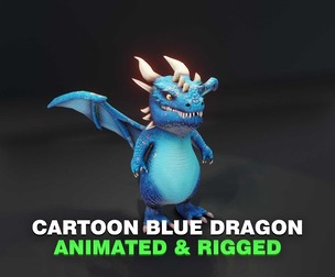 Cartoon Blue Dragon Animated 3D Model