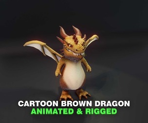 Cartoon Brown Dragon Animated 3D Model