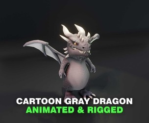 Cartoon Gray Dragon Animated 3D Model