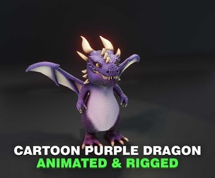 Cartoon Purple Dragon Animated 3D Model