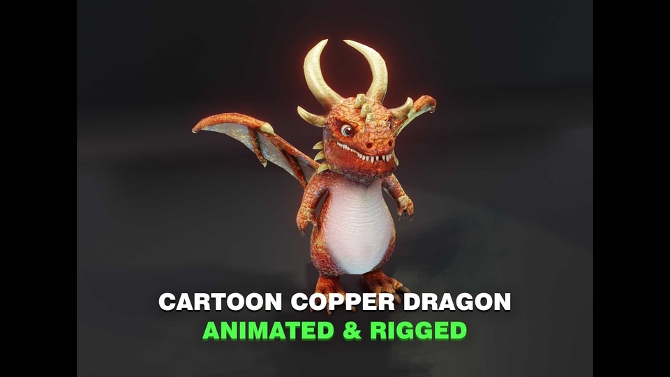 Cartoon Copper Dragon Animated 3D Model