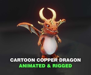 Cartoon Copper Dragon Animated 3D Model
