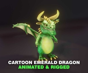 Cartoon Emerald Dragon Animated 3D Model