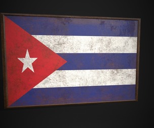 Old Picture Frame With Cuba Flag