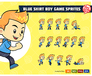 Blue Shirt Boy Game Sprites