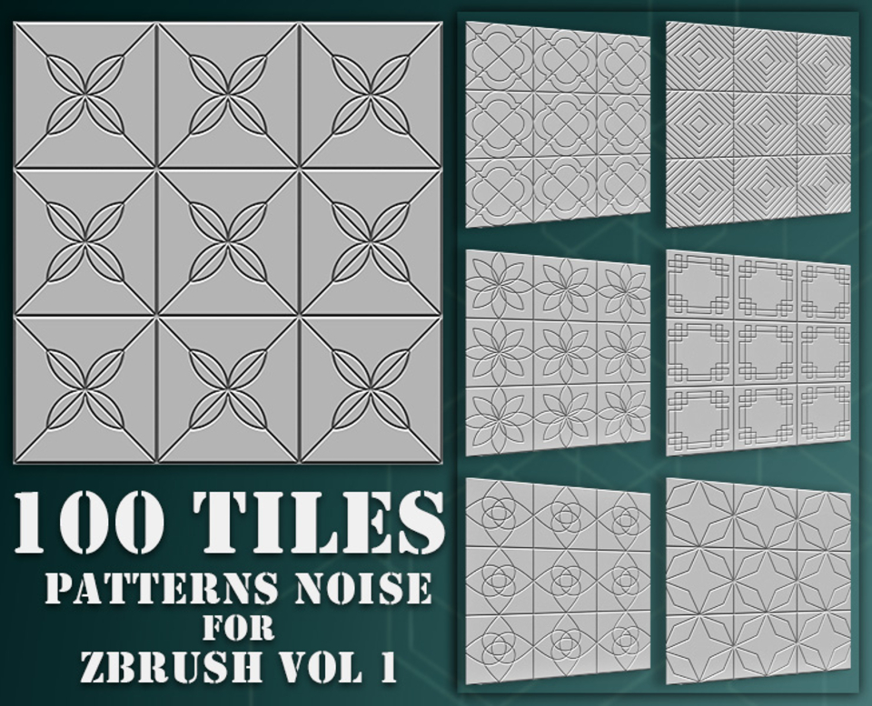 100 Tiles Patterns Noise for Zbrush Vol 1