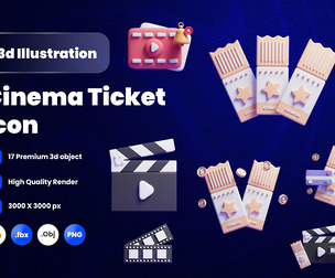 Cinema Ticket 3d Illustration Icon Pack