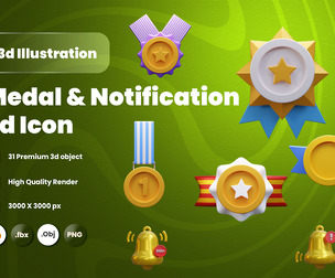 Medal & bell 3d Illustration  Icon Pack