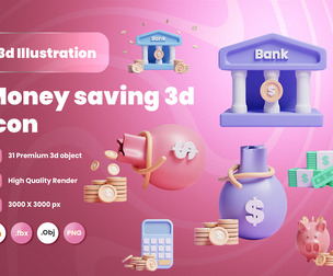 Money saving 3d Illustration  Icon Pack