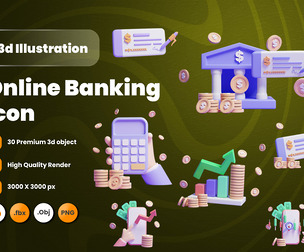 Online Banking System 3d Icon Pack