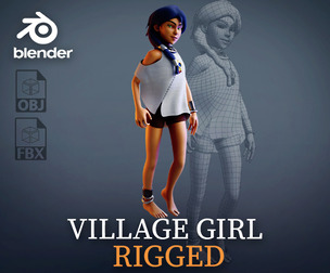 Village Girl Low-poly 3D model