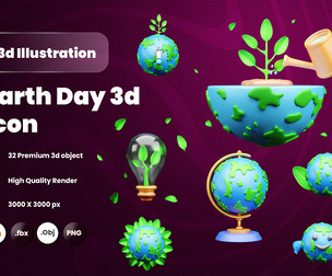 Earth day 3d Illustration Icon Pack