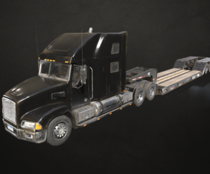 Semi Truck Lowboy Trailer - Low Poly