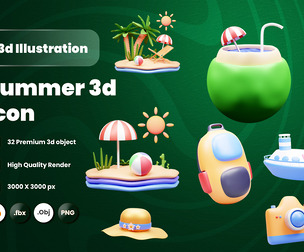 Summer 3d Illustration Icon Pack