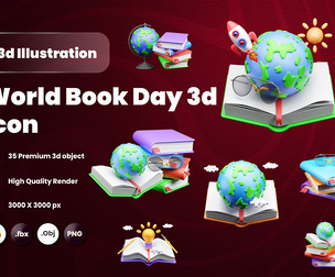 World book day 3d Illustration  Icon Pack