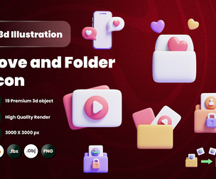 Love and Folder 3d Illustration  Icon Pack