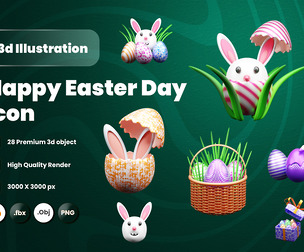 Happy easter day  3d Illustration  Icon Pack