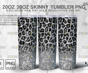 20oz Glitter Silver Leopard Skinny Tumbler