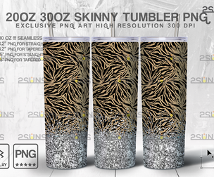 20oz Glitter Silver Leopard Skinny Tumbler