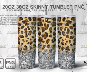20oz Glitter Silver Leopard Skinny Tumbler