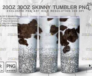 20oz CowHide Silver Glitter Skinny Tumbler