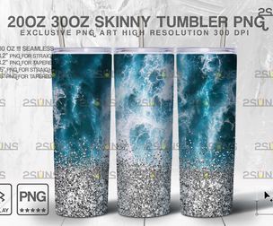 20oz Sea Silver Glitter Skinny Tumbler