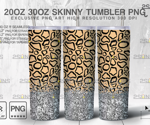 20oz Glitter Silver Leopard Skinny Tumbler