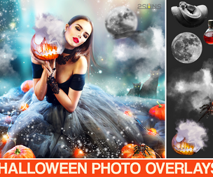Halloween overlays, Pumpkin, Raven, Cat