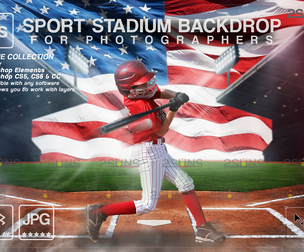 Baseball Backdrop, Sports Digital  American Flag