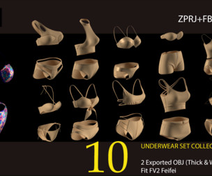 10 Underwear Set Pack . (VOL 01) ZPRJ+OBJ+FBX