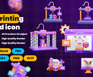 Printing 3d Illustration  Icon Pack