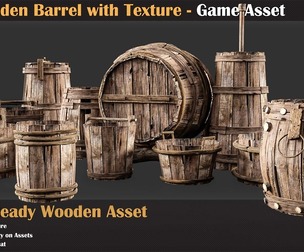 25 Wooden Barrel with Texture - Game Asset