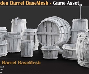 25 Wooden Barrel Collection Base Mesh