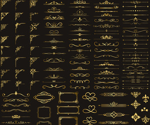 Golden vintage floral calligraphic design elements