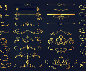 Golden vintage floral calligraphic lines elements