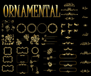 Golden vintage floral calligraphic lines elements
