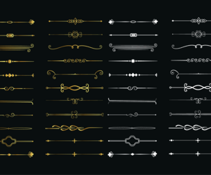Golden vintage floral calligraphic lines elements