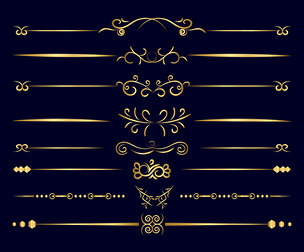 Golden vintage floral calligraphic lines elements
