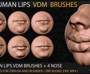 40 Lips+ 4 Nose VDM Brushes, Zbrush & Blender
