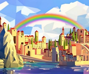 Tuscan coast village Low-poly