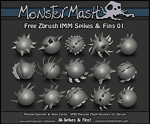 Free Zbrush IMM Spikes & Fin Set 01
