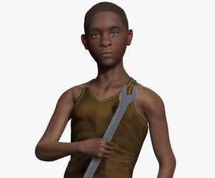 African Boy with Repairman cloth