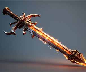 Hero Sword on fire, Fantasy Medieval Blade