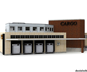 Cargo Building with Interior Low Poly
