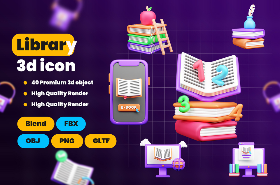 Library 3d Illustration Icon Pack