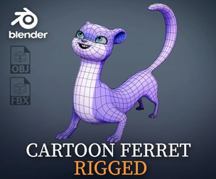 Cartoon Ferret Rigged Low-poly 3D model
